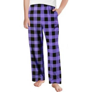 Arshiner Boys Pajama Pants Long Sleep Plaid Pants Soft Lounge Pj Bottoms with Pockets(Purple Plaid)
