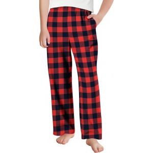 Arshiner Boys Pajama Pants Long Sleep Plaid Pants Soft Lounge Pj Bottoms with Pockets(Red Black Plaid)