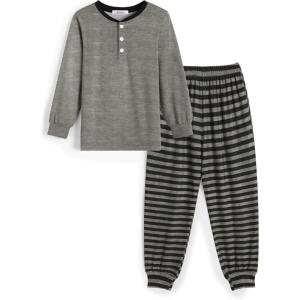 Arshiner Boys Pajamas Long Sleeve Henley Top and Pants Boys 2 Piece Pajama Set Sleepwear for 6-14 Years(Grey)