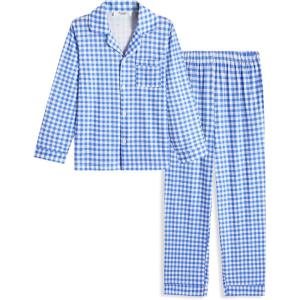 Arshiner Boys Pajamas Set Long Sleeve Button-Down Sleepwear 2 Piece Pjs Set for Boys 5-13 Years(Blue Plaid)