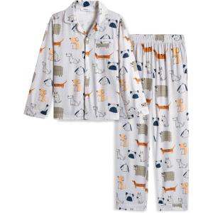 Arshiner Boys Pajamas Set Long Sleeve Button-Down Sleepwear 2 Piece Pjs Set for Boys 5-13 Years(Dog Print)