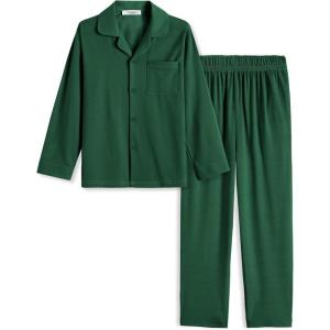 Arshiner Boys Pajamas Set Long Sleeve Button-Down Sleepwear 2 Piece Pjs Set for Boys 5-13 Years(Green)