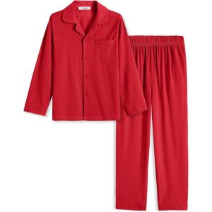 Arshiner Boys Pajamas Set Long Sleeve Button-Down Sleepwear 2 Piece Pjs Set for Boys 5-13 Years(Red)