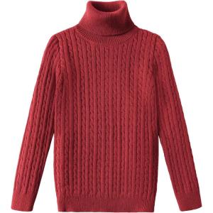 Arshiner Boy’s Ribbed Turtleneck Cable Knitted Sweater Slim Fit Pullover Sweater for Kids 4-13 Years(Cable Knit-deep Red)