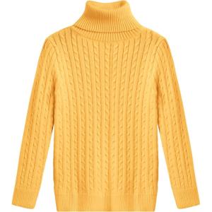 Arshiner Boy’s Ribbed Turtleneck Cable Knitted Sweater Slim Fit Pullover Sweater for Kids 4-13 Years(Cable Knit-ginger Yellow)
