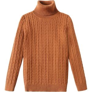 Arshiner Boy’s Ribbed Turtleneck Cable Knitted Sweater Slim Fit Pullover Sweater for Kids 4-13 Years(Cable Knit-light Brown)