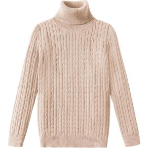 Arshiner Boy’s Ribbed Turtleneck Cable Knitted Sweater Slim Fit Pullover Sweater for Kids 4-13 Years(Cable Knit-light Khaki)
