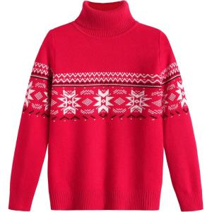 Arshiner Boy’s Ribbed Turtleneck Cable Knitted Sweater Slim Fit Pullover Sweater for Kids 4-13 Years(Red)