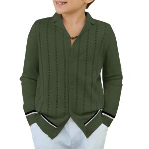 Arshiner Boys School Cardigan Sweater Long Sleeve Button Down Knit Shirts Fall Casual Vintage Shirt for Kids 5-13 Years(Army Green)