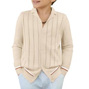 Arshiner Boys School Cardigan Sweater Long Sleeve Button Down Knit Shirts Fall Casual Vintage Shirt for Kids 5-13 Years(Beige1)