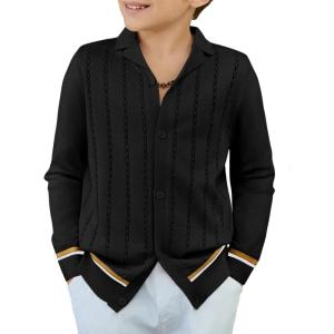 Arshiner Boys School Cardigan Sweater Long Sleeve Button Down Knit Shirts Fall Casual Vintage Shirt for Kids 5-13 Years(Black)