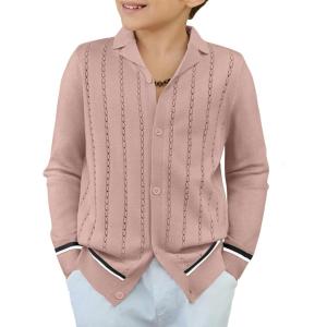 Arshiner Boys School Cardigan Sweater Long Sleeve Button Down Knit Shirts Fall Casual Vintage Shirt for Kids 5-13 Years(Pink)