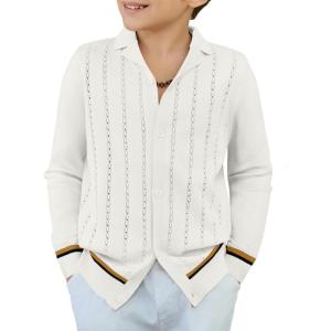 Arshiner Boys School Cardigan Sweater Long Sleeve Button Down Knit Shirts Fall Casual Vintage Shirt for Kids 5-13 Years(White)