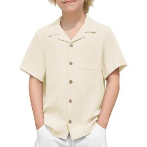Arshiner Boys Short Sleeve Button Down Shirt Texture Summer Beach Vacation Shirt 4-12 Years(Beige)