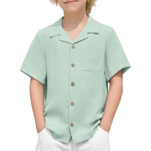 Arshiner Boys Short Sleeve Button Down Shirt Texture Summer Beach Vacation Shirt 4-12 Years(Ice Green)