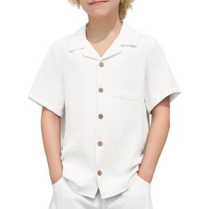Arshiner Boys Short Sleeve Button Down Shirt Texture Summer Beach Vacation Shirt 4-12 Years(White)