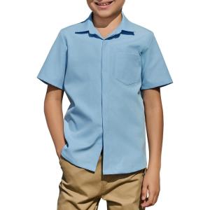Arshiner Boys Short Sleeve Dress Shirts Solid Button Down Shirts Summer Formal Uniform Shirt with Pocket(Light Blue)