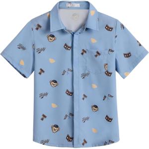 Arshiner Boys Short Sleeve Dress Shirts Solid Button Down Shirts Summer Formal Uniform Shirt with Pocket(Light Blue Teddy)