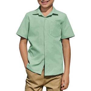 Arshiner Boys Short Sleeve Dress Shirts Solid Button Down Shirts Summer Formal Uniform Shirt with Pocket(Light Green)