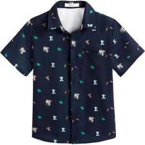 Arshiner Boys Short Sleeve Dress Shirts Solid Button Down Shirts Summer Formal Uniform Shirt with Pocket(Navy Blue Teddy)