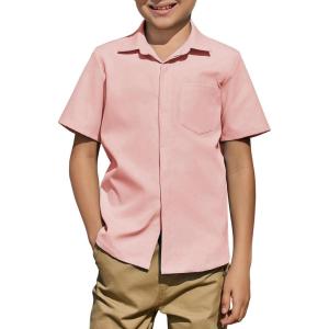 Arshiner Boys Short Sleeve Dress Shirts Solid Button Down Shirts Summer Formal Uniform Shirt with Pocket(Pink)