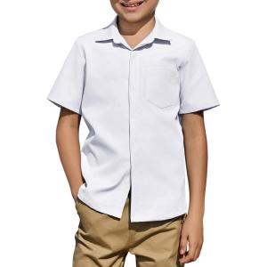 Arshiner Boys Short Sleeve Dress Shirts Solid Button Down Shirts Summer Formal Uniform Shirt with Pocket(White)