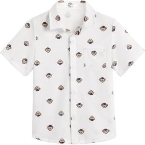 Arshiner Boys Short Sleeve Dress Shirts Solid Button Down Shirts Summer Formal Uniform Shirt with Pocket(White Teddy)
