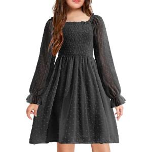 Arshiner Girl Tulle Dress Winter Long Sleeve Teen Girls Party Casual Dresses 5-14Y(Black)