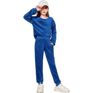 Arshiner Girls 2 Piece Outfit Sweatsuits Set Kids Velour Sweatshirts & Sweatpants Tracksuits Set for Girls(Navy Blue)