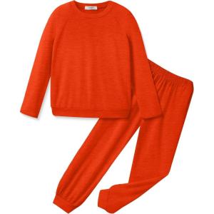 Arshiner Girls 2 Piece Outfits Fall Clothes Long Sleeve Pullover Sweatshirt and Sweatpants with Pockets Kids Clothing(Red)
