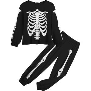 Arshiner Girls 2 Piece Outfits Fashion Tracksuits Long Sleeve Pullover Sweatshirt and Sweatpants Jogger Set with Pockets(Black&print)