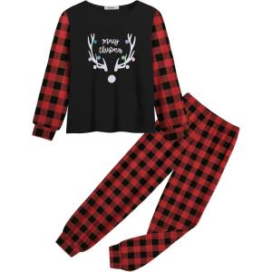 Arshiner Girls 2 Piece Outfits Fashion Tracksuits Long Sleeve Pullover Sweatshirt and Sweatpants Jogger Set with Pockets(Black&red Checkered)