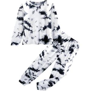 Arshiner Girls 2 Piece Outfits Fashion Tracksuits Long Sleeve Pullover Sweatshirt and Sweatpants Jogger Set with Pockets(Black&white)