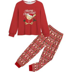 Arshiner Girls 2 Piece Outfits Fashion Tracksuits Long Sleeve Pullover Sweatshirt and Sweatpants Jogger Set with Pockets(Red&print)