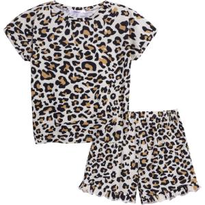 Arshiner Girls 2-Piece Tie Dye Pajamas Set Trendy Lounge Set Kids Sleepwear(Leopard)
