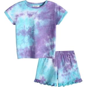 Arshiner Girls 2-Piece Tie Dye Pajamas Set Trendy Lounge Set Kids Sleepwear(Tie Dye 4)