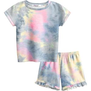 Arshiner Girls 2-Piece Tie Dye Pajamas Set Trendy Lounge Set Kids Sleepwear(Tie Dye 7)
