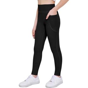 Arshiner Girls Athletic Leggings High Waist Yoga Pants for Kids with Pockets Dance Running Workout Tights(Black)