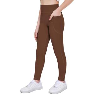 Arshiner Girls Athletic Leggings High Waist Yoga Pants for Kids with Pockets Dance Running Workout Tights(Browm)