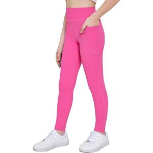 Arshiner Girls Athletic Leggings High Waist Yoga Pants for Kids with Pockets Dance Running Workout Tights(Hot Pink)