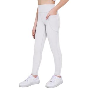 Arshiner Girls Athletic Leggings High Waist Yoga Pants for Kids with Pockets Dance Running Workout Tights(White)