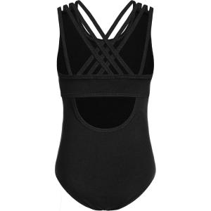 Arshiner Girls Ballet Leotards Dance Gymnastic Outfits Crisscross Straps Sleeveless Tank Dancewear(Black)