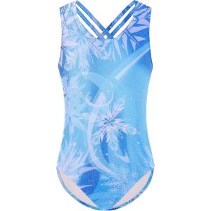 Arshiner Girls Ballet Leotards Dance Gymnastic Outfits Crisscross Straps Sleeveless Tank Dancewear(Blue Ice Flower)