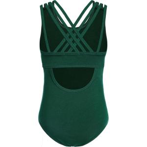 Arshiner Girls Ballet Leotards Dance Gymnastic Outfits Crisscross Straps Sleeveless Tank Dancewear(Dark Green)