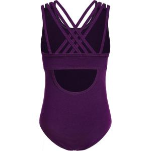 Arshiner Girls Ballet Leotards Dance Gymnastic Outfits Crisscross Straps Sleeveless Tank Dancewear(Dark Purple)