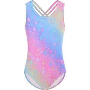 Arshiner Girls Ballet Leotards Dance Gymnastic Outfits Crisscross Straps Sleeveless Tank Dancewear(Rainbow Star)