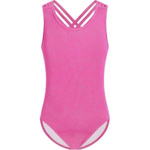 Arshiner Girls Ballet Leotards Dance Gymnastic Outfits Crisscross Straps Sleeveless Tank Dancewear(Rose Red)