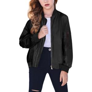 Arshiner Girls Bomber Jacket Casual Coat Zip Up Outerwear with Pockets for 4-12 Years(Black)