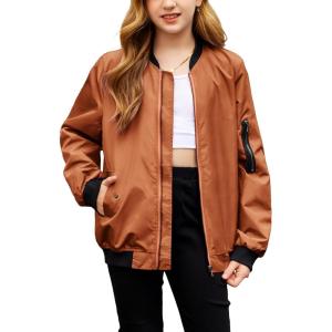 Arshiner Girls Bomber Jacket Casual Coat Zip Up Outerwear with Pockets for 4-12 Years(Brown)