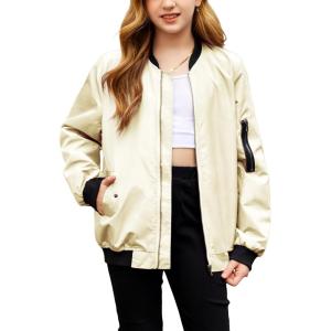 Arshiner Girls Bomber Jacket Casual Coat Zip Up Outerwear with Pockets for 4-12 Years(White)